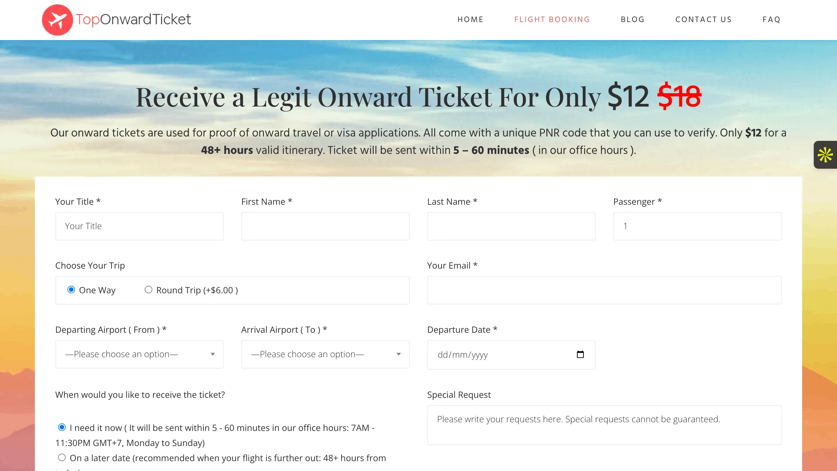 Top Onward Ticket Homepage