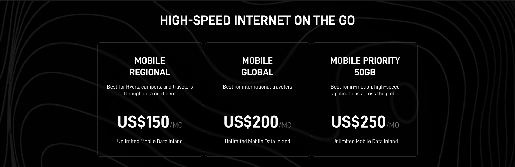Starlink Roam monthly pricing table