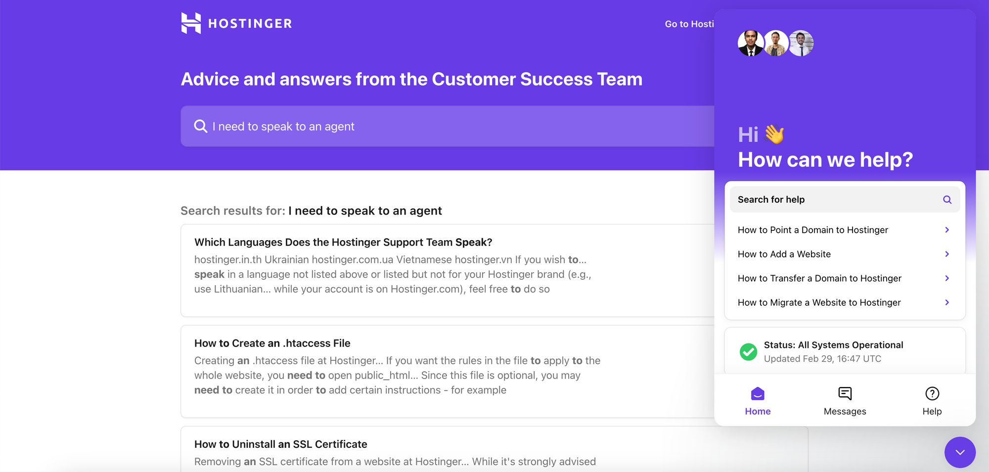 hostinger support options