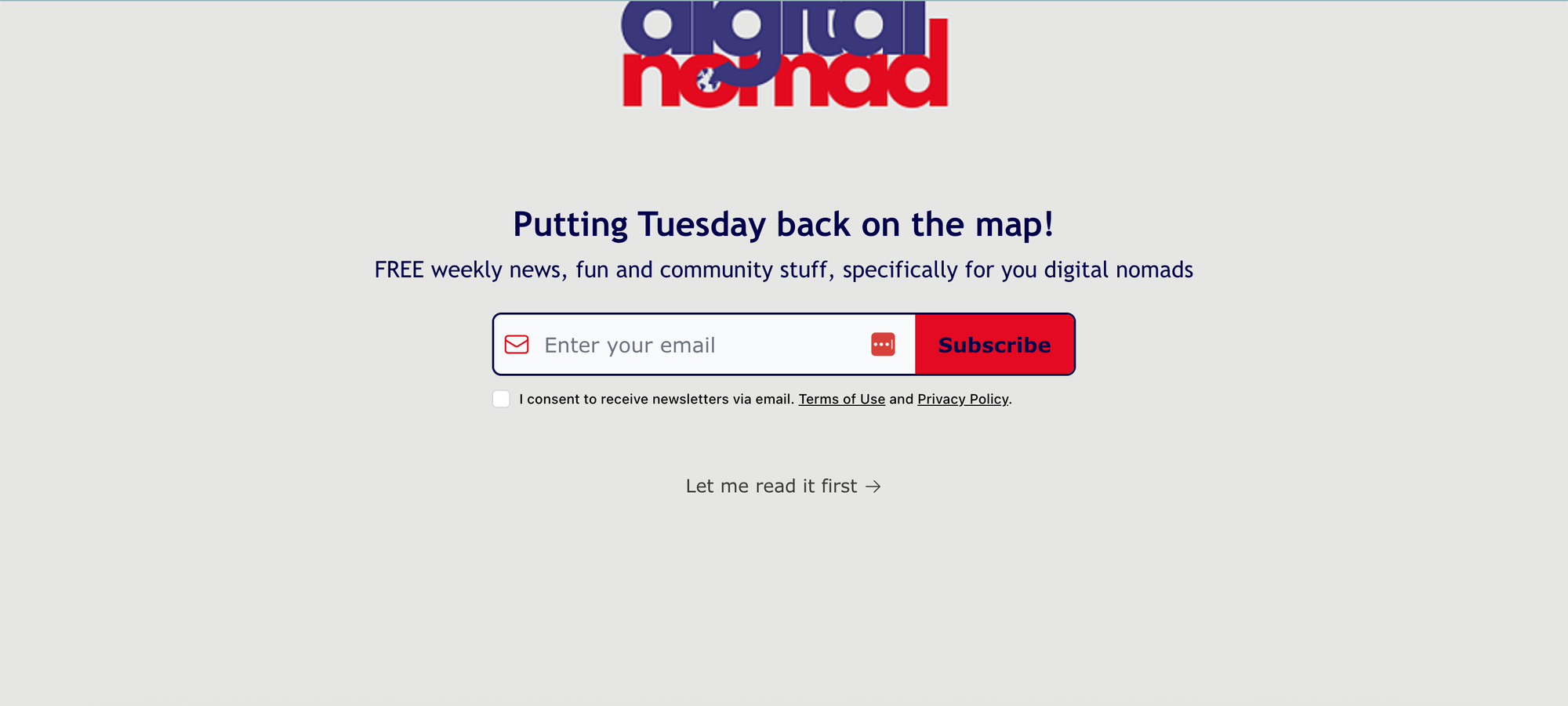 The Digital Nomad Newsletter Webpage
